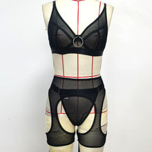 Load image into Gallery viewer, Summer Women Sexy Mesh Lingerie Set Garter Lace Bra Hollow Out Bras Sex Thong Transparent Straps Temptation Erotic Underwear Set