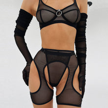 Load image into Gallery viewer, Summer Women Sexy Mesh Lingerie Set Garter Lace Bra Hollow Out Bras Sex Thong Transparent Straps Temptation Erotic Underwear Set