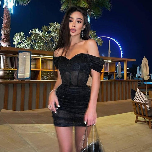 Summer Women Sexy Mini Dress Off The Shoulder Sequin Corset Ruffles Prom Nightclub Bodycon Fashion Party Vestidos Women Clothing