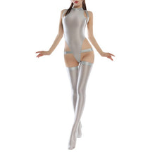 Load image into Gallery viewer, Summer Women Sexy Suit Sleeveless Body Suit Shiny Glossy Cutout High Cut One Piece Swimsuit Tight Bodysuit+Stocking Bathing Suit