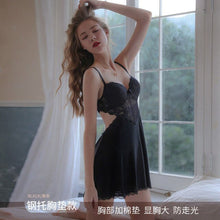 Load image into Gallery viewer, Summer Women Sleepwear Sexy Nightdress Bow Lace Hollow Sexy Nightgown with Chest Pad Party Night Dress Panty Suit Lingerie Dress