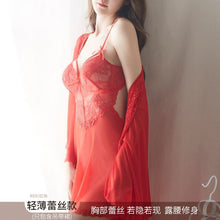 Load image into Gallery viewer, Summer Women Sleepwear Sexy Nightdress Bow Lace Hollow Sexy Nightgown with Chest Pad Party Night Dress Panty Suit Lingerie Dress