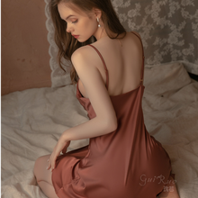 Load image into Gallery viewer, Summer Women Solid Color Suspender Nightdress Sexy Backless Charming Swing-neck Satin Pajamas Set Casual Home Clothes Nightwear