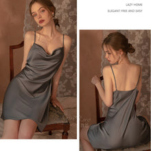 Load image into Gallery viewer, Summer Women Solid Color Suspender Nightdress Sexy Backless Charming Swing-neck Satin Pajamas Set Casual Home Clothes Nightwear