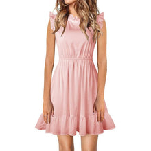 Load image into Gallery viewer, Summer Women Solid O-Neck Ruffles Sleeveless Mini Dress vestidos de mujer casual Summer Clothes for Women платье летнее 2021