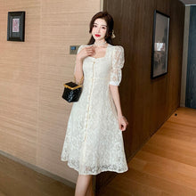 Load image into Gallery viewer, Summer Women Sweet Lace Elegant Square Collar Single Breasted Midi Dress Female 2021 Retro Casual A-Line Party Dress Vestidos