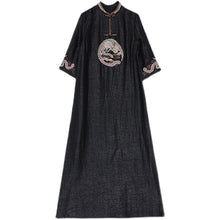 Load image into Gallery viewer, Summer Women Vintage Embroidery Chinese Style Improved Cheongsam Half Sleeve Loose Stand Collar Retro Buckle Midi Dress Female