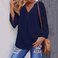 Load image into Gallery viewer, Summer Women White Blouse V-Neck Lace Shirts 3/4 Sleeve Sexy Hollow Out Tunic Tops Casual Loose Solid Office Blusas S-5XL
