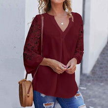 Load image into Gallery viewer, Summer Women White Blouse V-Neck Lace Shirts 3/4 Sleeve Sexy Hollow Out Tunic Tops Casual Loose Solid Office Blusas S-5XL