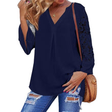 Load image into Gallery viewer, Summer Women White Blouse V-Neck Lace Shirts 3/4 Sleeve Sexy Hollow Out Tunic Tops Casual Loose Solid Office Blusas S-5XL