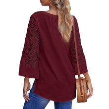 Load image into Gallery viewer, Summer Women White Blouse V-Neck Lace Shirts 3/4 Sleeve Sexy Hollow Out Tunic Tops Casual Loose Solid Office Blusas S-5XL
