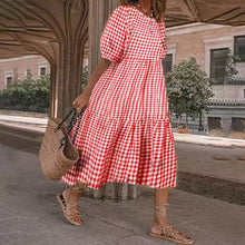 Load image into Gallery viewer, Summer Women&#39;s Dress2021 Fashion Plaid Print Dress O Neck Short Sleeve Plus Size 5XL Loose Casual Female Sundress Robe Femme
