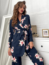 Load image into Gallery viewer, Summer Women&#39;s Print Sleepwear Floral Dressing Gown 3pcs Robe Set Long Pant Pajamas Lounge Wear