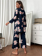 Load image into Gallery viewer, Summer Women&#39;s Print Sleepwear Floral Dressing Gown 3pcs Robe Set Long Pant Pajamas Lounge Wear