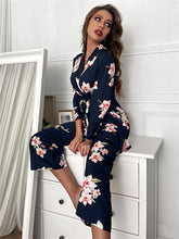Load image into Gallery viewer, Summer Women&#39;s Print Sleepwear Floral Dressing Gown 3pcs Robe Set Long Pant Pajamas Lounge Wear