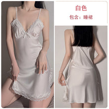 Load image into Gallery viewer, Summer Women Sexy Lingerie Nightdress Satin Lace Thin Slip Nightgowns Deep V Slit Nighty For Ladies Sleepwear Girls Sleepshirt