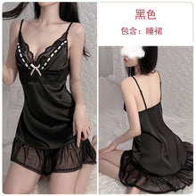 Load image into Gallery viewer, Summer Women Sexy Mini Nightdress Satin Lace Smooth Soft Nightgrown Femme Halter Strap Sleepwear V Neck Slim Nightwear