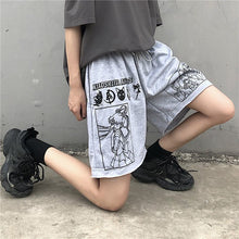 Load image into Gallery viewer, Summer pants streetwear cartoon Comic black shorts letters print high waist shorts Casual loose elastic waist Straight shorts