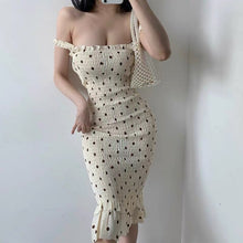 Load image into Gallery viewer, Summer pastoral storm point strap dress strapless sleeveless slim waist waist fishtail dress Midi dress chiffon