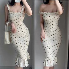 Load image into Gallery viewer, Summer pastoral storm point strap dress strapless sleeveless slim waist waist fishtail dress Midi dress chiffon