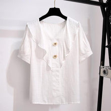 Load image into Gallery viewer, Summer suit shorts female plus size 2021 new Korean version of the ruffled V-neck top high waist casual shorts two-piece suit