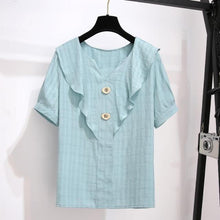 Load image into Gallery viewer, Summer suit shorts female plus size 2021 new Korean version of the ruffled V-neck top high waist casual shorts two-piece suit