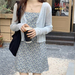 Summer thin V-neck knitted cardigan women's short air-conditioned shirt shawl with skirt ice silk sunscreen coat  sweaters