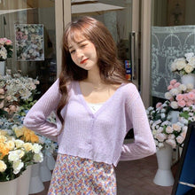 Load image into Gallery viewer, Summer thin V-neck knitted cardigan women&#39;s short air-conditioned shirt shawl with skirt ice silk sunscreen coat  sweaters