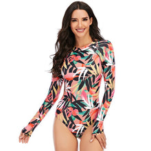 Load image into Gallery viewer, Surfing Swimsuits Zipper One Piece Swimsuit Female Long Sleeve Swimwear Women Printed Bathing Suits Beach Wear Swimming Suit XXL