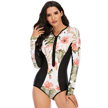 Load image into Gallery viewer, Surfing Swimsuits Zipper One Piece Swimsuit Female Long Sleeve Swimwear Women Printed Bathing Suits Beach Wear Swimming Suit XXL
