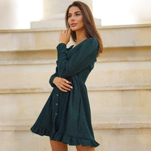 Load image into Gallery viewer, Sweet A-Line Ruffles Mini Dress Women Casual Square Collar Long Sleeve Solid Color Dresses 2021 Spring New Fashion Elegant Dress