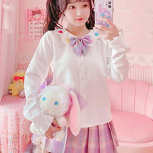Load image into Gallery viewer, Sweet Cute Heart Tops Long Sleeve 2022 Embroidery Kawaii Blouses Spring Mori Girl Single Breasted Fresh Shirts White Japanese