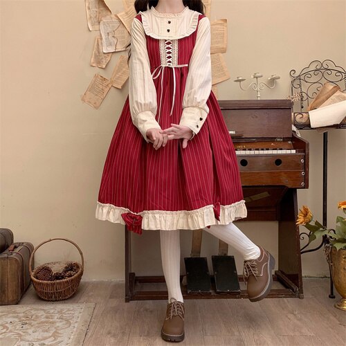 Sweet Cute Lolita Dress Women 2022 New Japanese Bandage Dresses Spring Long Sleeve Fresh Kawaii Vestidos Fungus Mujer