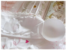 Load image into Gallery viewer, Sweet Cute Lolita Sexy Transparent Bra and Panty Sets Underwear Women Rabbit Lingerie Ruffles Intimates Mesh Tube Top Bras White