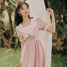 Load image into Gallery viewer, Sweet Doll Collar Dress Women French Retro Short Sleeve Vestido Ladies Ruffle Bow Sweet Japanese Kawaii Dresses Summer 2021 New