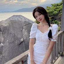Load image into Gallery viewer, Sweet Elegant Slim Fit Bodycon Short Dress Women Simple V Neck Puff Sleeve High Waist White Dress Robe Korean Summer Vestidos