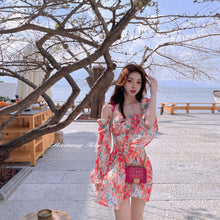 Load image into Gallery viewer, Sweet Floral Dress Women Elegant Chic Sexy Designer Party Mini Dress Female Casual Outdoor Beach Print Kawaii Dress Summer 2021