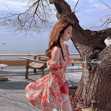 Load image into Gallery viewer, Sweet Floral Dress Women Elegant Chic Sexy Designer Party Mini Dress Female Casual Outdoor Beach Print Kawaii Dress Summer 2021