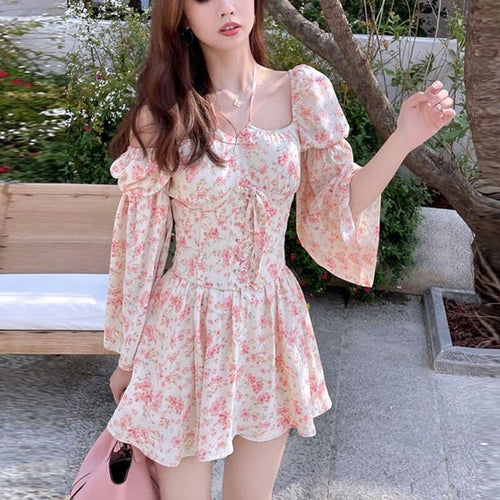 Sweet Floral Dress Women Elegant Chic Sexy Designer Party Mini Dress Female Casual Outdoor Beach Print Kawaii Dress Summer 2021