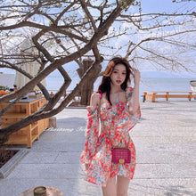 Load image into Gallery viewer, Sweet Floral Dress Women Elegant Chic Sexy Designer Party Mini Dress Female Casual Outdoor Beach Print Kawaii Dress Summer 2021