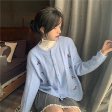 Load image into Gallery viewer, Sweet Floral Embroidered Knitted Cardigans Women O Neck Loose Casual Autumn Winter Sweater Coat Korean Style Chic Pull Femme