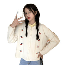 Load image into Gallery viewer, Sweet Floral Embroidered Knitted Cardigans Women O Neck Loose Casual Autumn Winter Sweater Coat Korean Style Chic Pull Femme