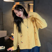Load image into Gallery viewer, Sweet Floral Embroidered Knitted Cardigans Women O Neck Loose Casual Autumn Winter Sweater Coat Korean Style Chic Pull Femme