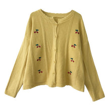 Load image into Gallery viewer, Sweet Floral Embroidered Knitted Cardigans Women O Neck Loose Casual Autumn Winter Sweater Coat Korean Style Chic Pull Femme