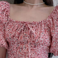 Load image into Gallery viewer, Sweet Flowers Print Mini Dress Summer Chic Women Square Collar Bandage Pleated Casual Ladies Short Sleeve Robe Vestido De Mujer