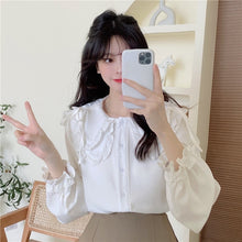 Load image into Gallery viewer, Sweet Fresh Peter Pan Collar Tops Long Sleeve Elegant Cute Lace Shirts Women Single Breasted Flower Blouses Spring Mori Girl
