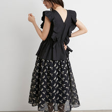 Load image into Gallery viewer, Sweet Japan Style Ruffles Blouse Women O Neck Lace-up Flying Sleeve Shirts Women Simple Office Ladies Elegant Blusas Femme