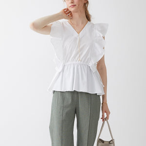 Sweet Japan Style Ruffles Blouse Women O Neck Lace-up Flying Sleeve Shirts Women Simple Office Ladies Elegant Blusas Femme