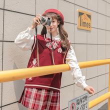 Load image into Gallery viewer, Sweet Japanese Fresh Spring Knitted Vests Women 2022 V-neck Sleeveless Cute Red Waistcoats Soft All Match Kawaii Tank Tops