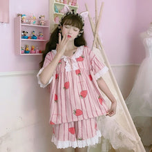 Load image into Gallery viewer, Sweet Kawaii 2-Piece Sets Pajama Set Women Japanese Strawberry Print Soft Girl Lace 1set Cosplay Sleepwear Cute Set Home Service